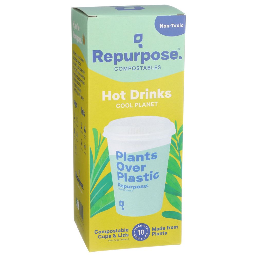 Repurpose Plants Over Plastic Compostable Cups And Lids Set, 10 Count -- 12 Per Case