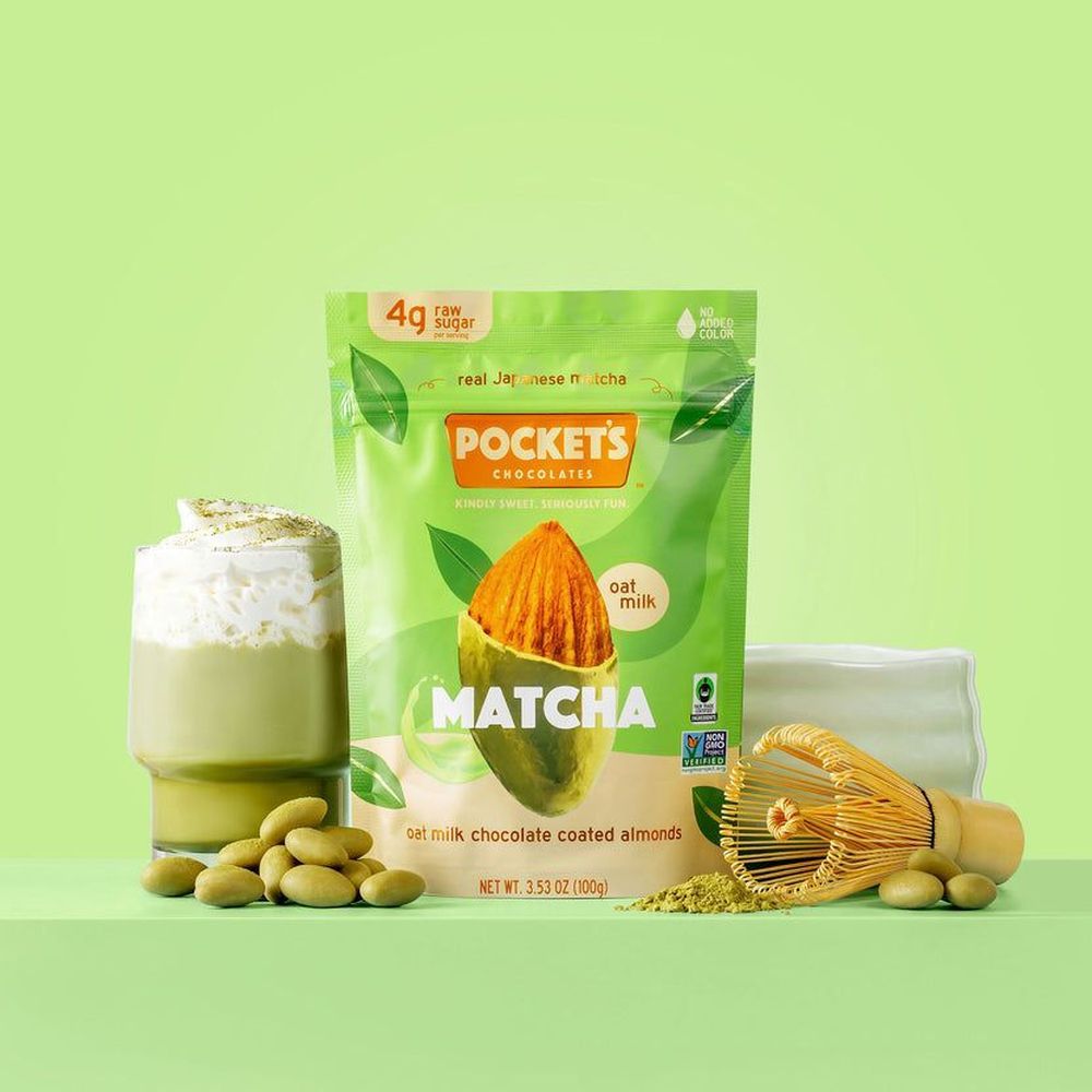 Pocket Latte Matcha Chocolate Coated Almond Nuts, 3.53 Ounce -- 6 Per Case