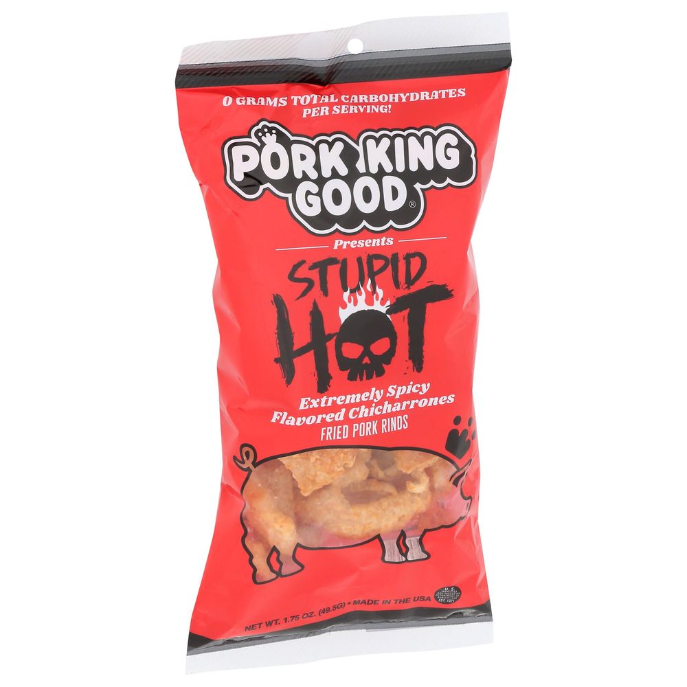 Pork King Good Stupid Hot Pork Rinds, 1.75 Ounce -- 12 Per Case
