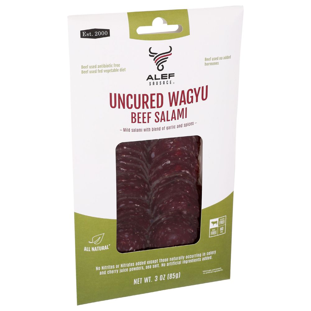 Alef Sausage All Natural Uncured Sliced Wagyu Beef Salami, 3 Ounce -- 10 Per Case