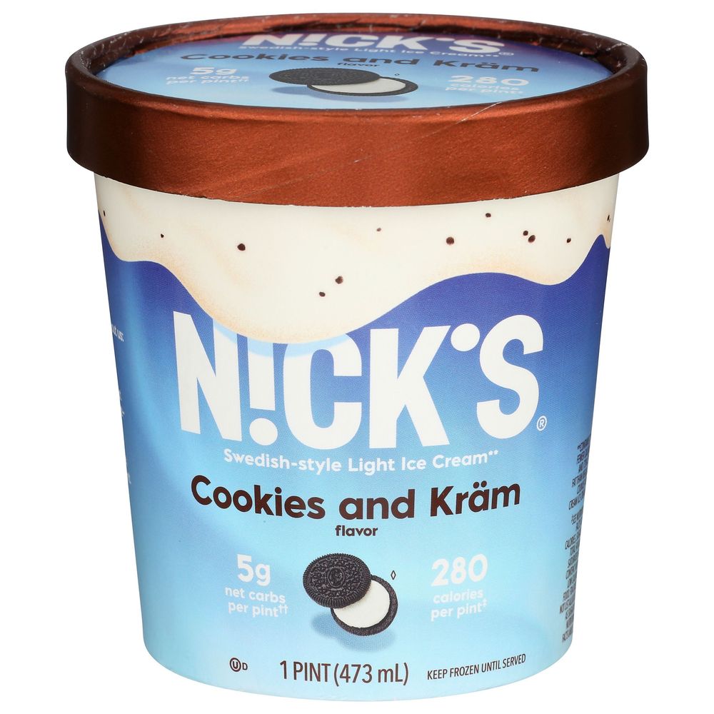 Nicks Cookies and Kram Swedish Style Light Ice Cream, 1 Pint 8 per case