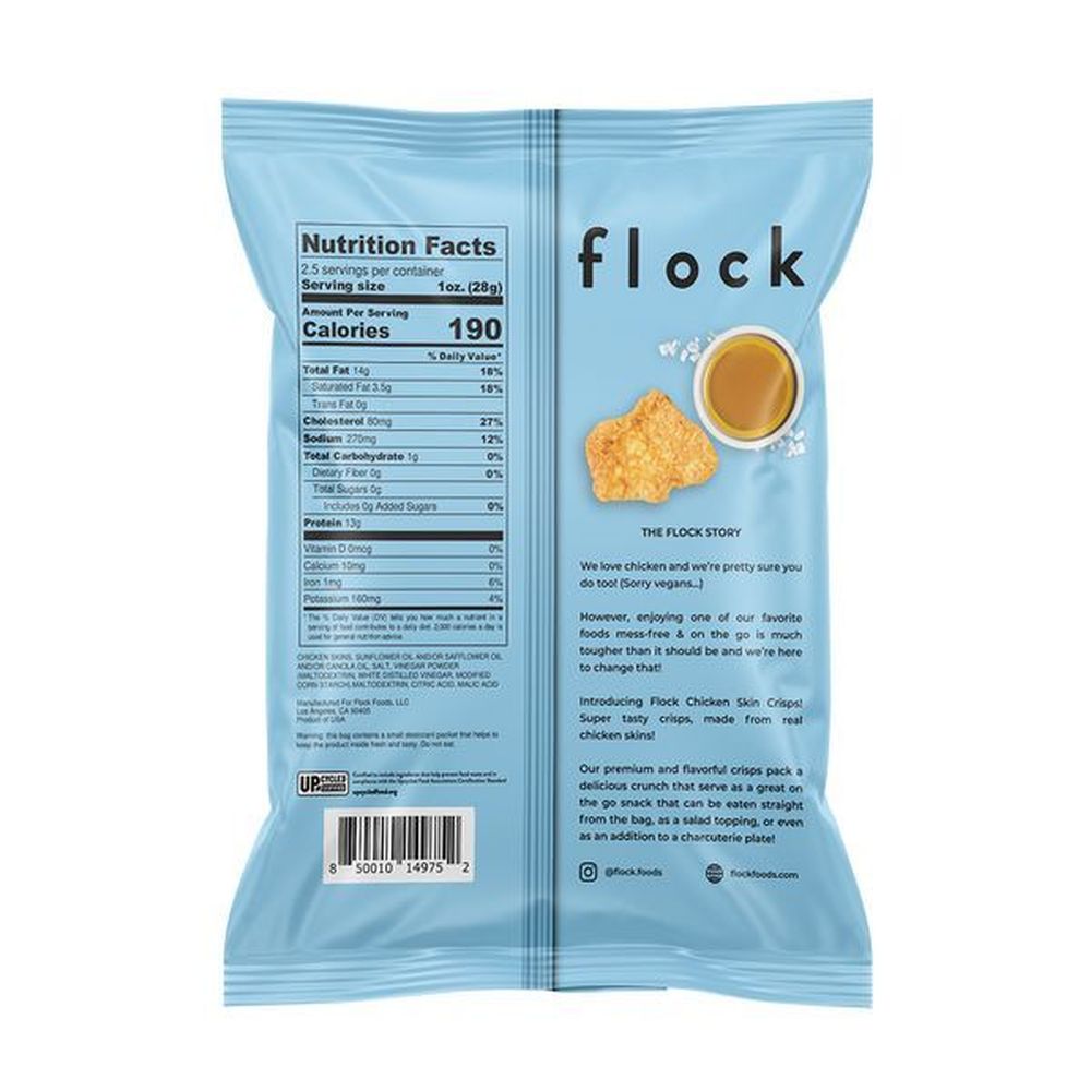 Flock Salt And Vinegar Chicken Skin Crisps, 2.5 Ounce -- 8 Per Case