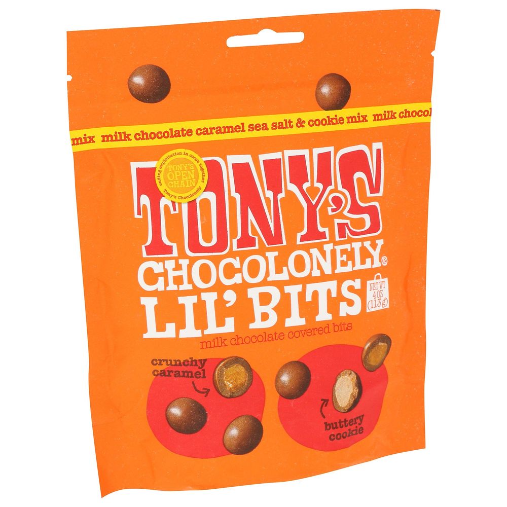 Tony's Chocolonely Milk Chocolate Caramel Sea Salt And Cookie Mix Lil Bits, 4 Ounce -- 8 Per Case
