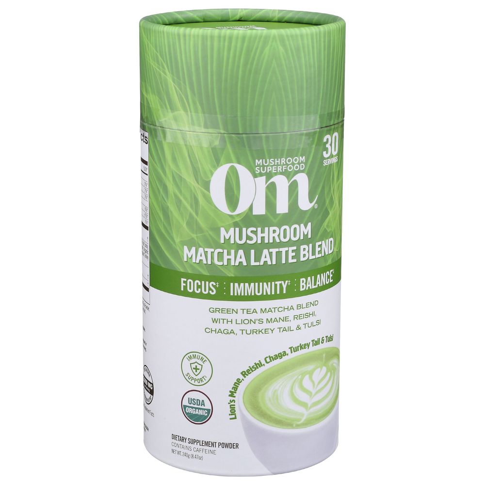 Om Organic Matcha Latte Green Tea Blend Mushroom Powder, 8.47 Ounce