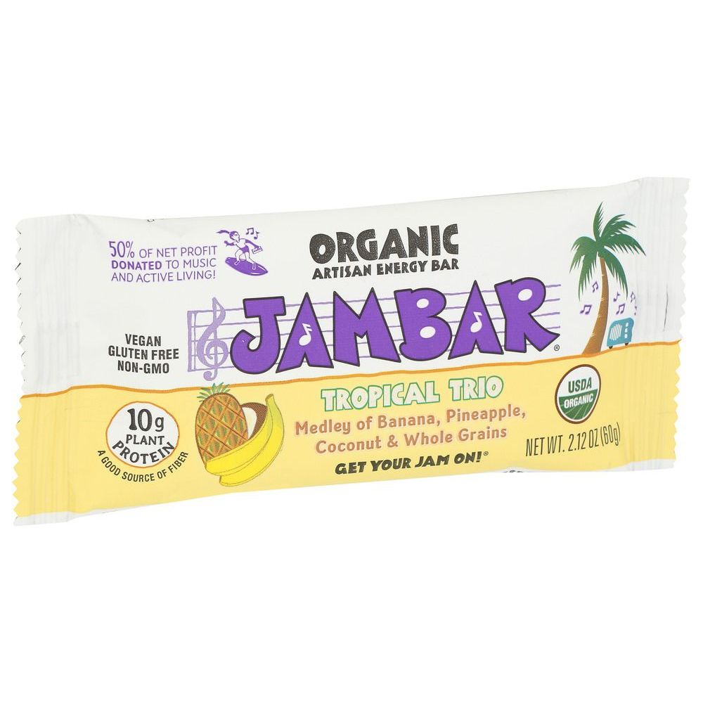 Jambar Organic Tropical Trio Artisan Energy Bar, 2.12 Ounce -- 12 Per Case