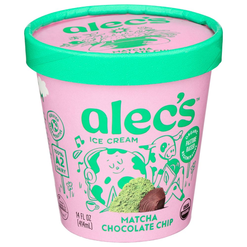 Alecs Organic Matcha Chocolate Chip Ice Cream, 14 Fluid Ounce -- 8 Per Case