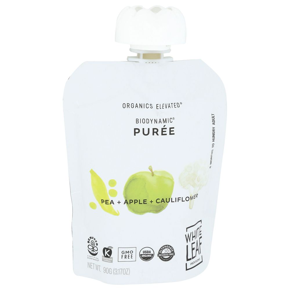 White Leaf Provisions Organic Pea Apple Cauliflower Pureed Baby Food, 3.17 Ounce -- 6 Per Case