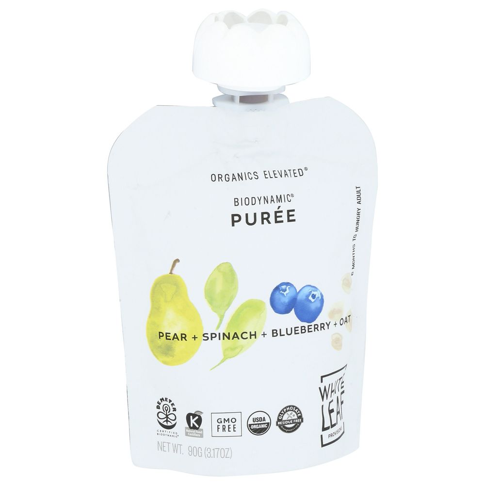 White Leaf Provisions Organic Pear Spinach Blueberry Oat Pureed Baby Food, 3.17 Ounce -- 6 Per Case
