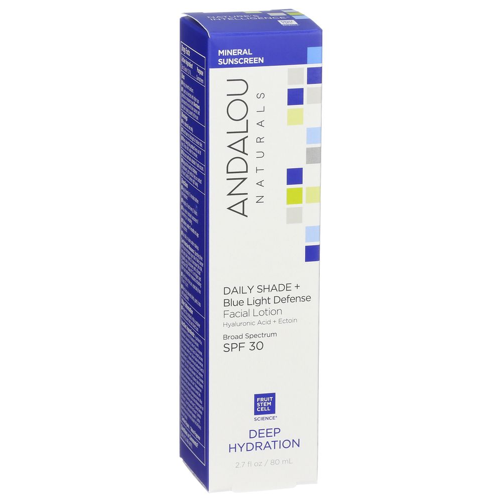 Andalou Naturals Deep Hydration Spf 30 Daily Shade Plus Blue Light Defense Facial Lotion, 2.7 Fluid Ounce