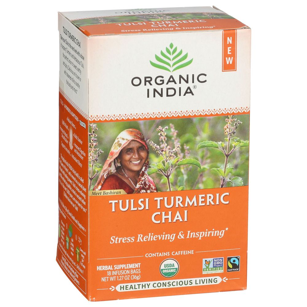 Organic India Organic Turmeric Chai Tulsi Tea, 18 count -- 6 per case