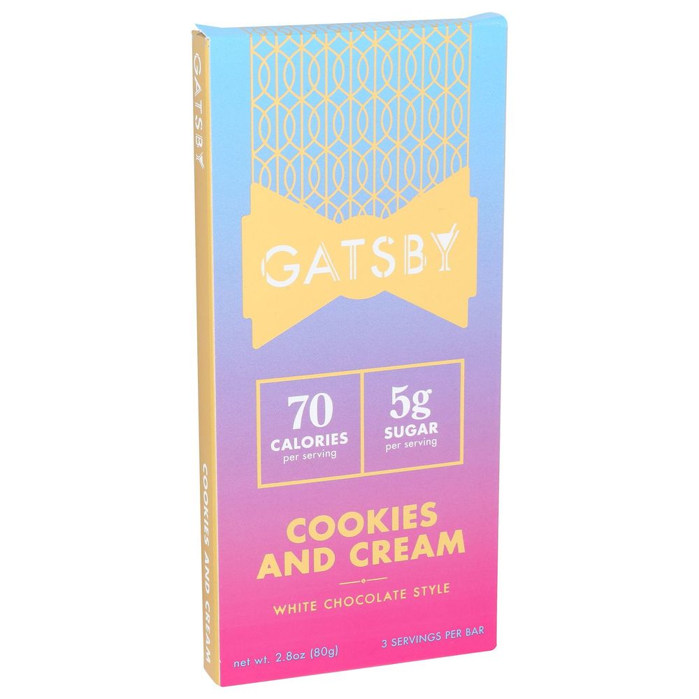 Gatsby Cookies And Cream White Chocolate Bar, 2.8 Ounce -- 12 Per Case