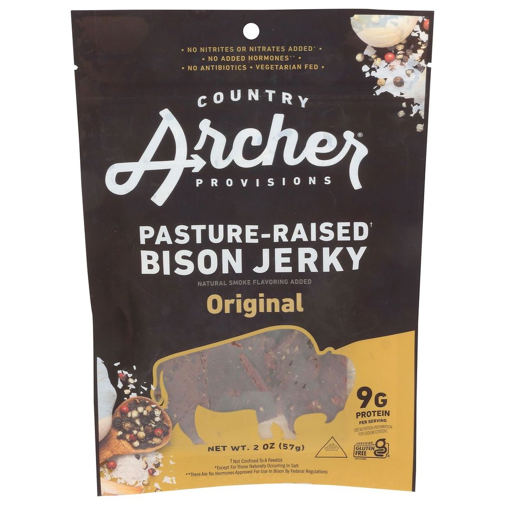 Archer Meat Snacks Provisions Pasture Raised Original Bison Jerky, 2 Ounce -- 12 Per Case.