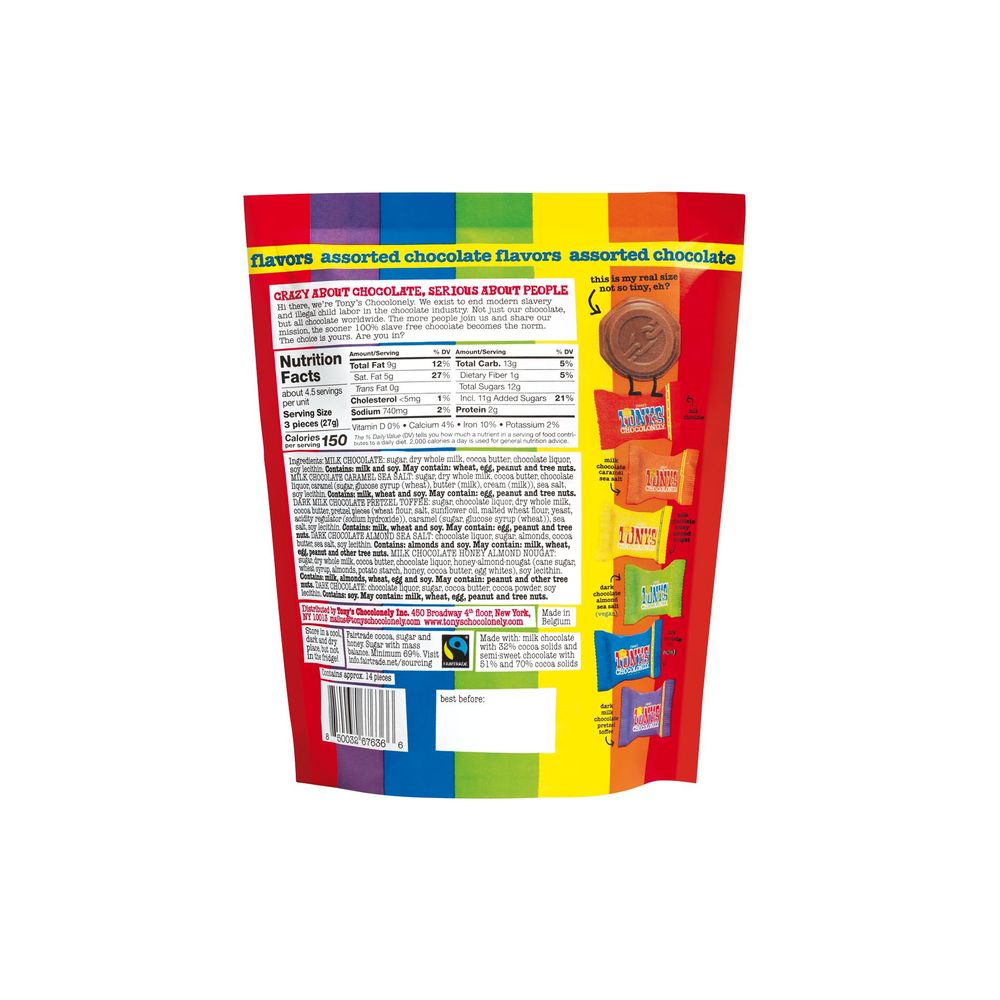 Tony's Chocolonely Tiny Tony's Assorted Chocolate Candy, Variety Pack, 4.44 Ounce -- 8 Per Case