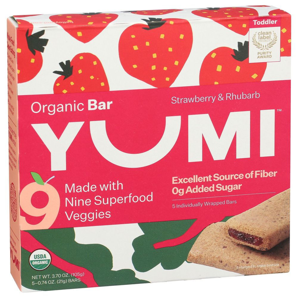 Yumi Organic Strawberry And Rhubarb Bar, 3.7 Ounce -- 6 Per Case