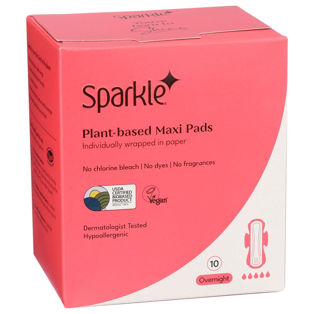 Sparkle Plant-based Overnight Maxi Pad, 10 Count