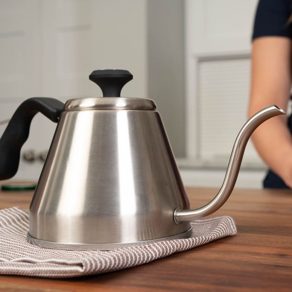 London Sip Stainless Steel Silver Goose Neck Kettle With Beverage Thermometer, 1.2 Liter