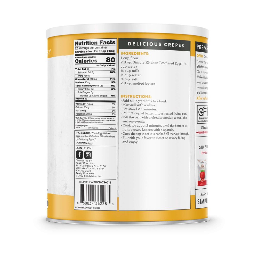 Simple Kitchen Powdered Eggs, 72 Servings -- 6 Per Case