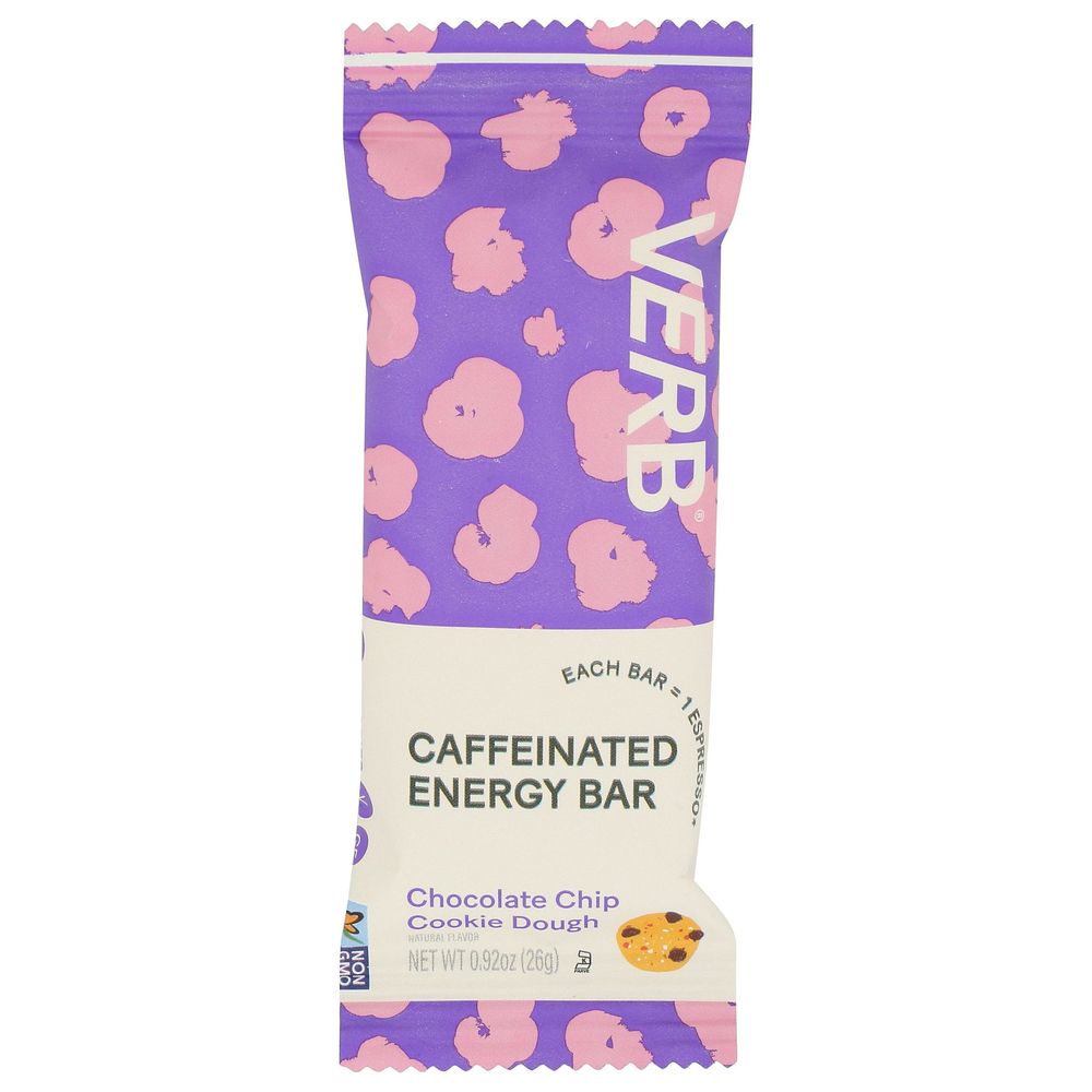 Verb Chocolate Chip Cookie Dough Caffeinated Energy Bar, 0.92 Ounce -- 16 Per Case