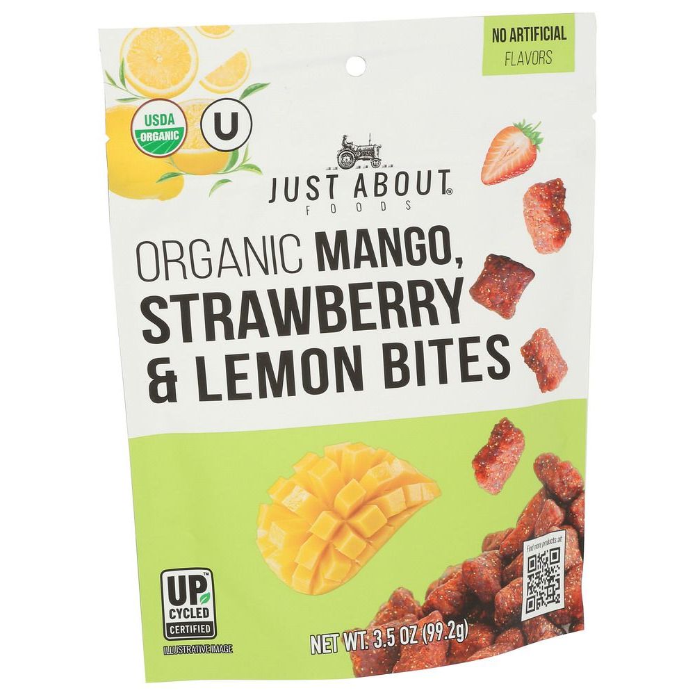 Just About Foods Organic Dried Mango Strawberry And Lemon Bites, 3.5 Ounce -- 6 Per Case