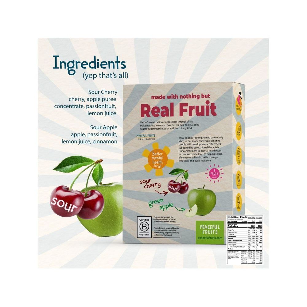 Peaceful Fruits Sour Cherry And Green Apple Fruit Tape, 3 Ounce -- 12 Per Case