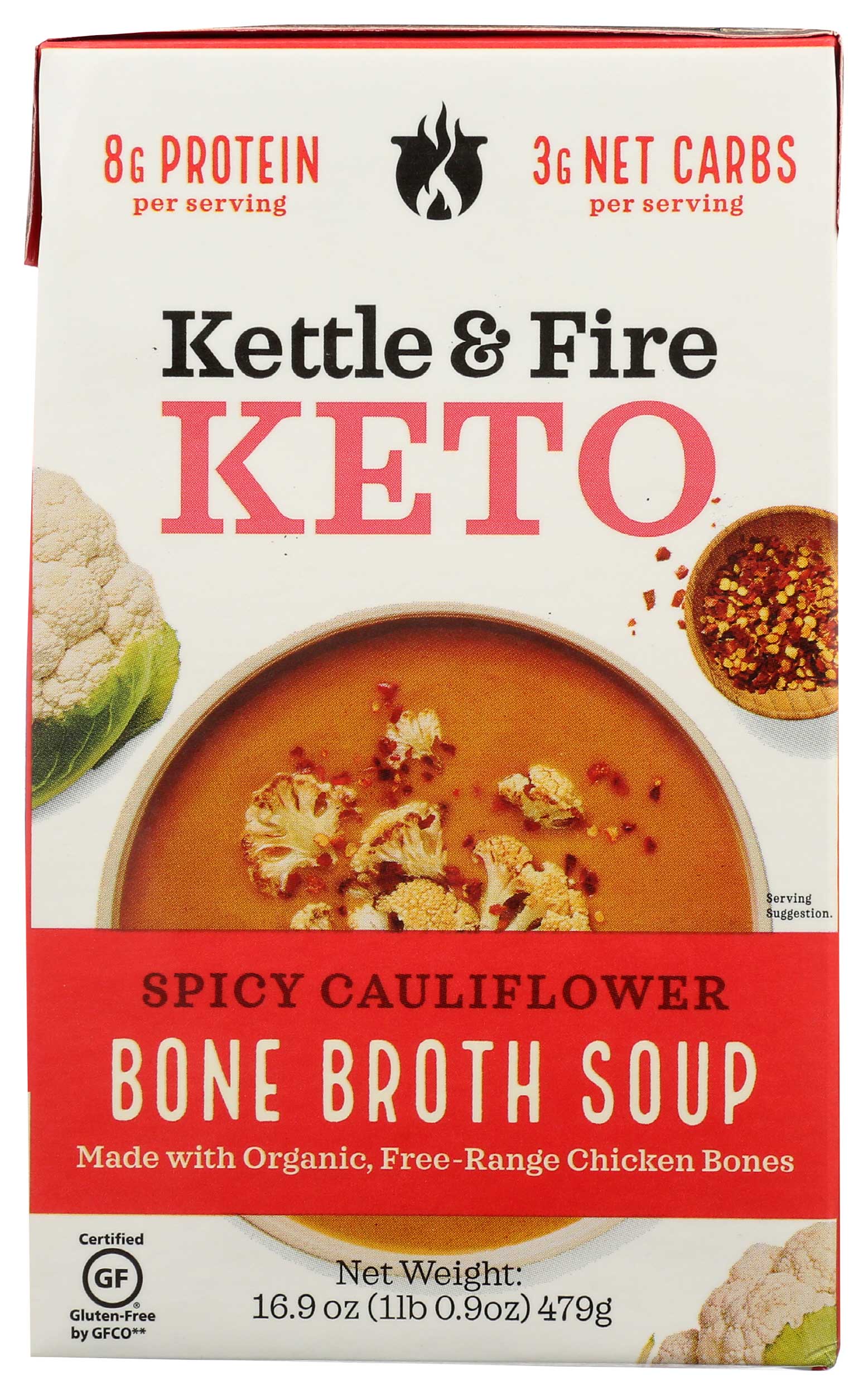 Kettle and Fire Spicy Cauliflower Keto Soup with Chicken Bone Broth, 16.9 Ounce -- 6 per case