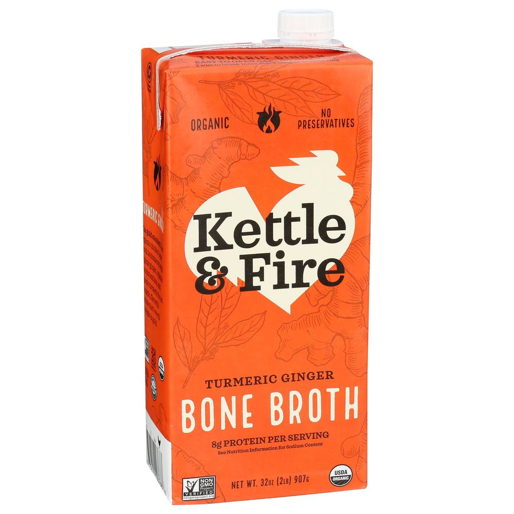Kettle & Fire Organic Turmeric Ginger Chicken Bone Broth, 32 Ounce -- 8 Per Case