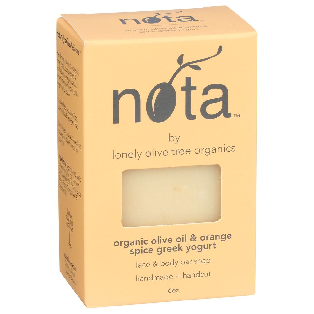 Nota Organic Olive Oil And Orange Spice Greek Yogurt Soap Bar, 6 Ounce