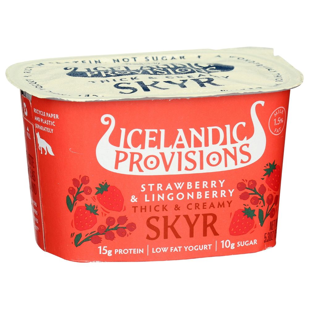 Icelandic Provisions Strawberry And Lingonberry Thick And Creamy Skyr Yogurt, 5.3 Fluid Ounce -- 12 Per Case