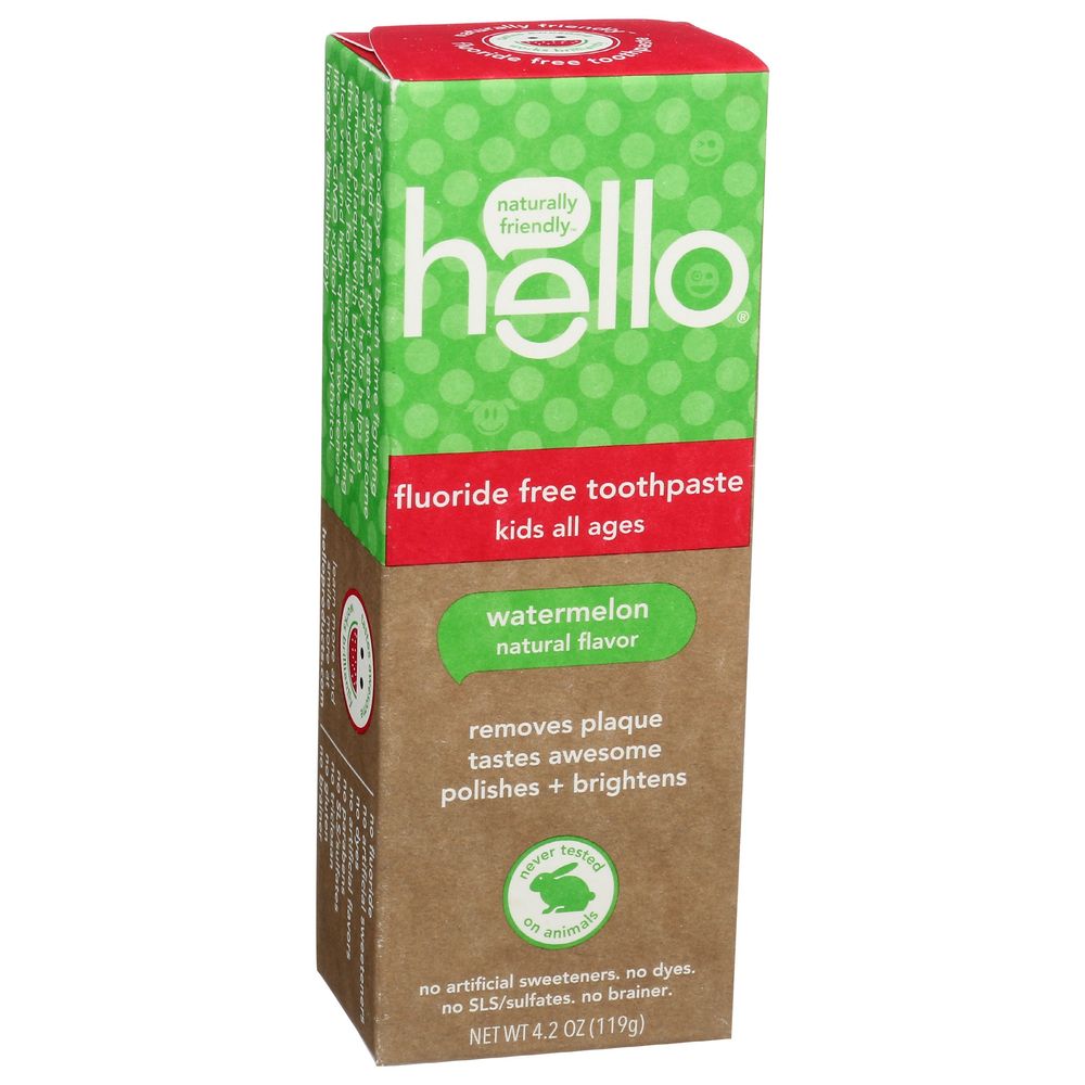 Hello Natural Watermelon Fluoride Free Toothpaste For Kids, 4.2 Ounce -- 6 Per Case