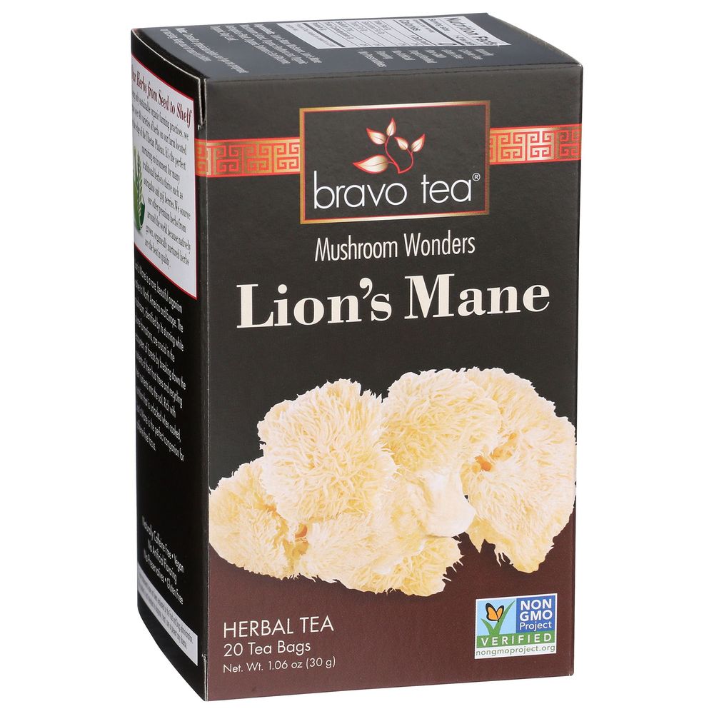 Bravo Tea Lions Mane Mushroom Herbal Tea Bag, 1.06 Ounce