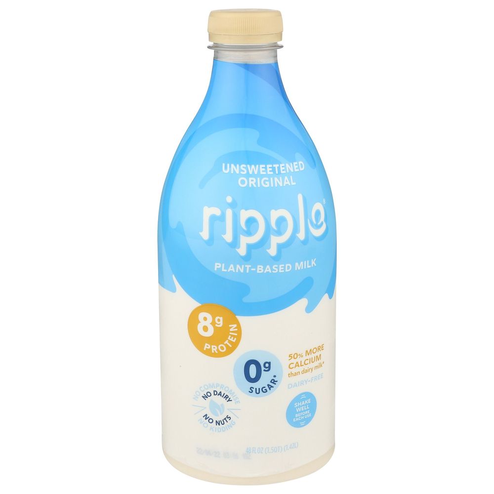 milk♪ Ripple Dairy Free Unsweetened Original Milk, 48 Fluid Ounce