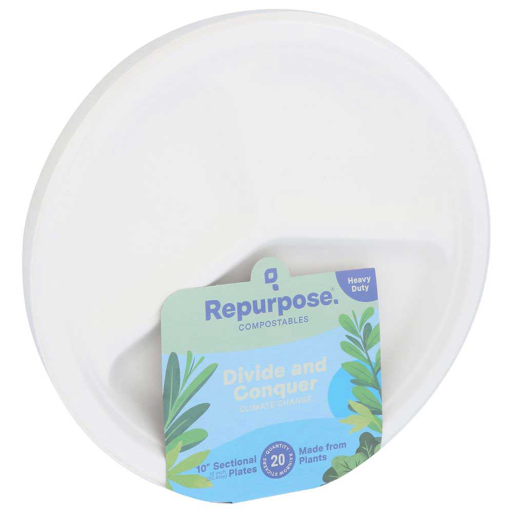 Repurpose Divide And Conquer Compostable Sectional Plate, 10 Inch, 20 Count -- 12 Per Case