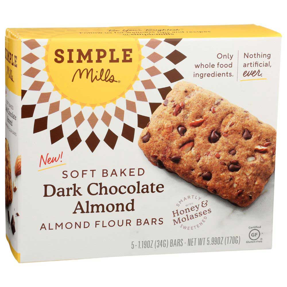 Simple Mills Soft Baked Dark Chocolate Almond Flour Bar, 5.99 Ounce -- 6 Per Case