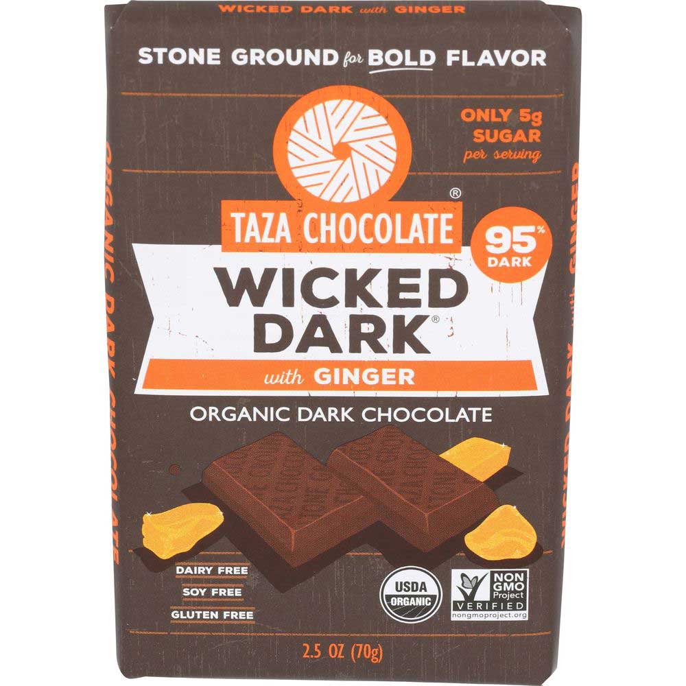 Taza Organic Wicked Dark with Ginger Dark Chocolate Bar, 2.5