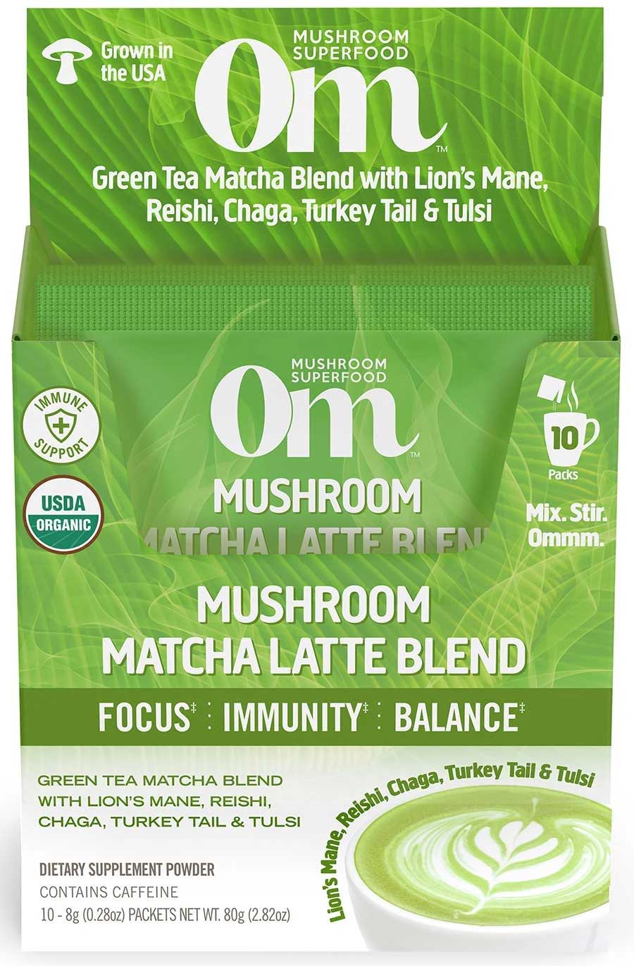 Om Organic Mushroom Powered Matcha Latte Blend - 10 count per pack