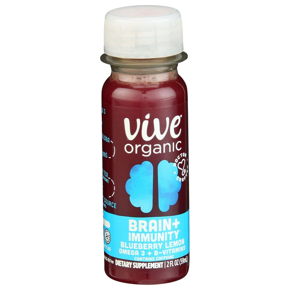Vive Organic Blueberry Lemon Brain And Immunity Dual Boost Shot, 2 Fluid Ounce -- 12 Per Case