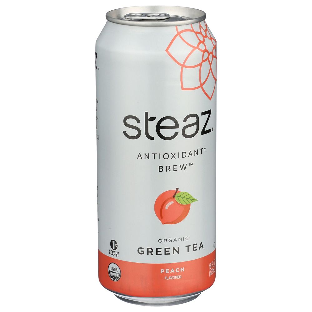 Steaz Antioxidant Brew Organic Peach Iced Green Tea, 16 Fluid Ounce -- 12 Per Case