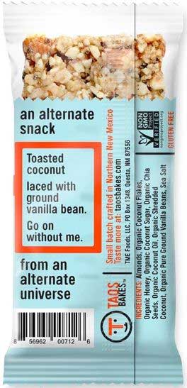 Taos Bakes Toasted Coconut Plus Vanilla Bean Energy Bar, 1.8 Ounce -- 12 Per Case