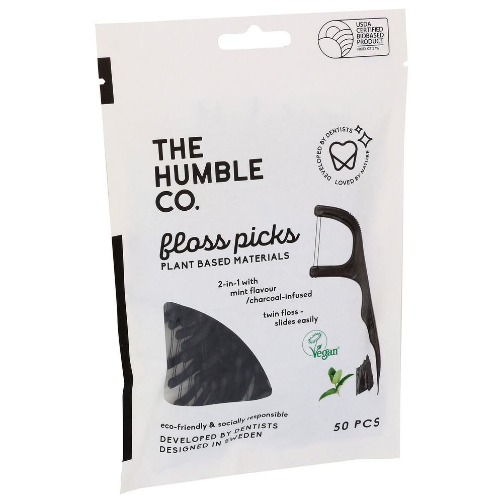 The Humble Co Corn Starch Charcoal Mint Floss Picks, 50 Count -- 4 Per Case