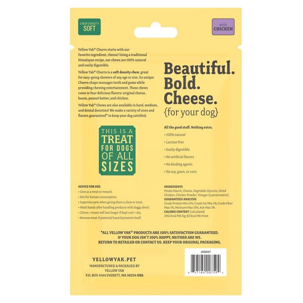Yellow Yak Churro Chicken Soft Density Dog Chew, 4 Ounce -- 6 Per Case