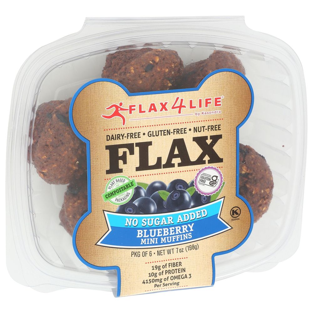 Flax4life No Sugar Added Blueberry Mini Muffin, 7 Ounce -- 8 Per Case.