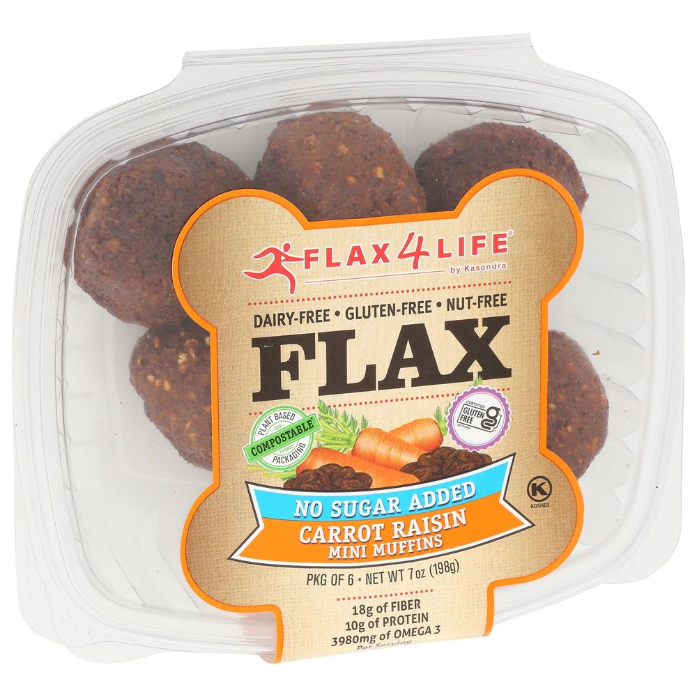 Flax4life No Sugar Added Carrot Raisin Mini Muffin, 7 Ounce -- 8 Per Case.