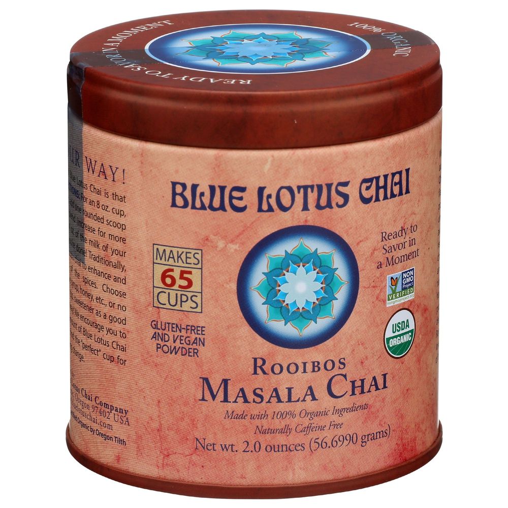 Blue Lotus Chai Organic Rooibos Masala Chai Powder, 2 Ounce -- 6 Per Case