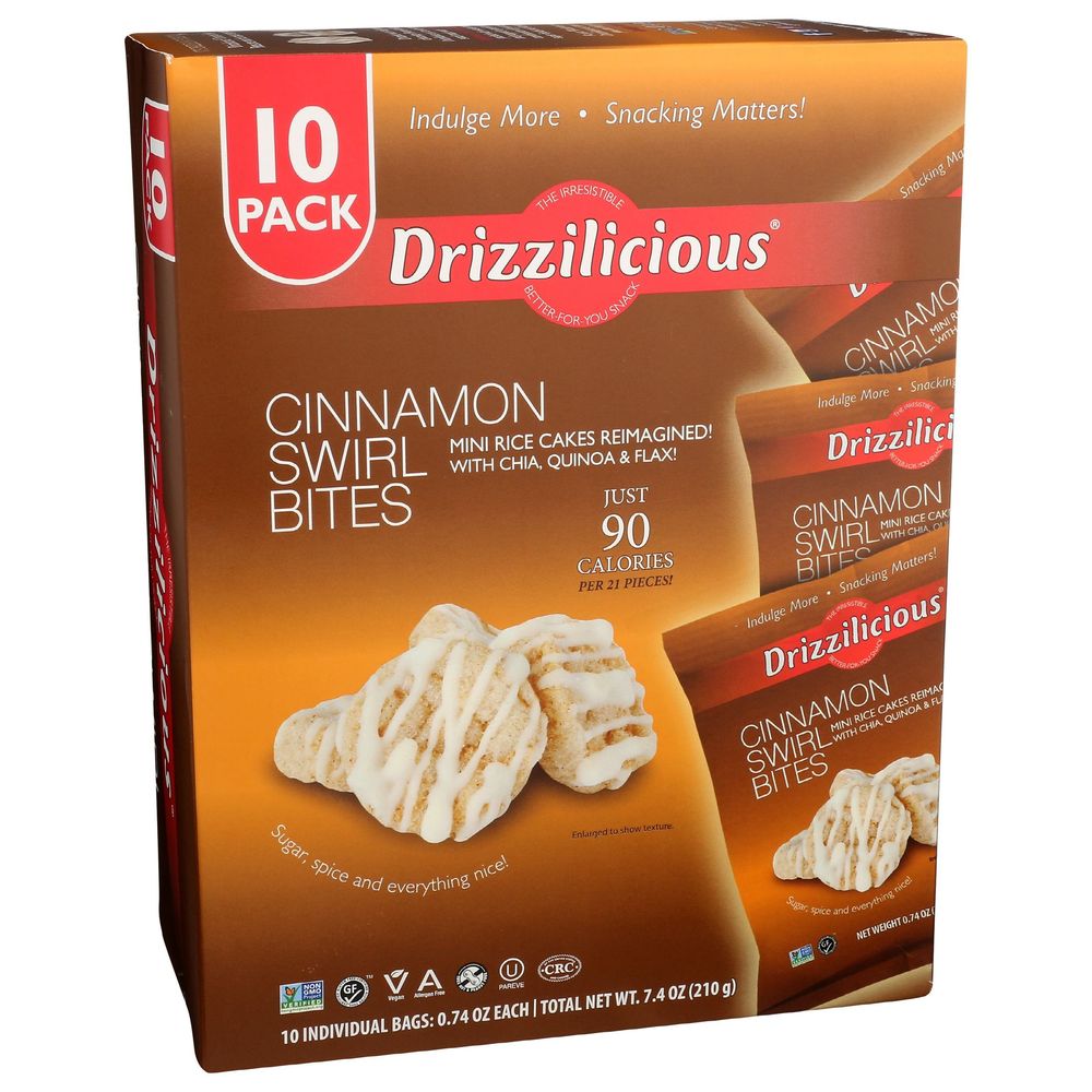 Drizzilicious Cinnamon Swirl Bites Mini Rice Cake, 0.74 Ounce, 10 Per Pack -- 6 Per Case