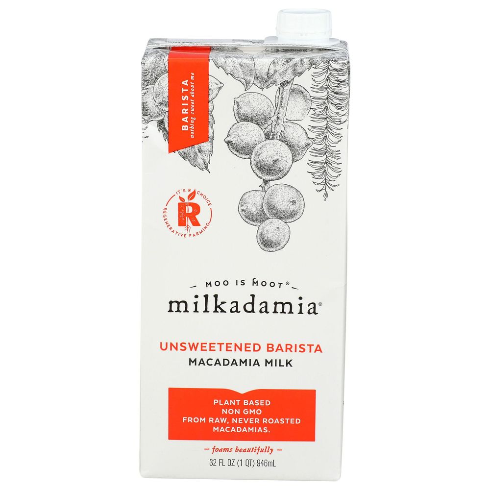 Milkadamia Unsweetened Barista Macadamia Milk, 32 Fluid Ounce -- 6 Per Case