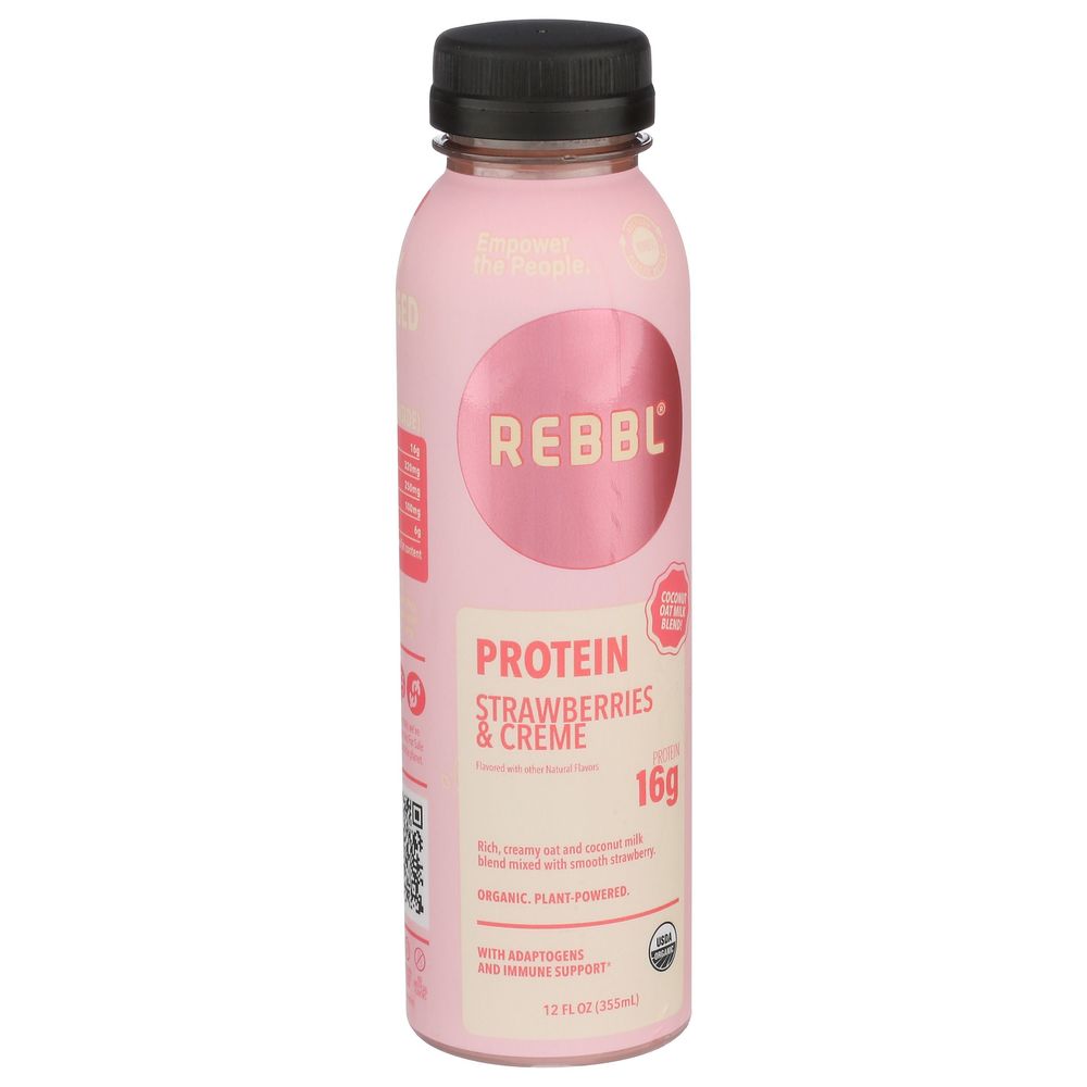 Rebbl Organic Strawberries And Creme Protein Beverage, 12 Fluid Ounce -- 12 Per Case