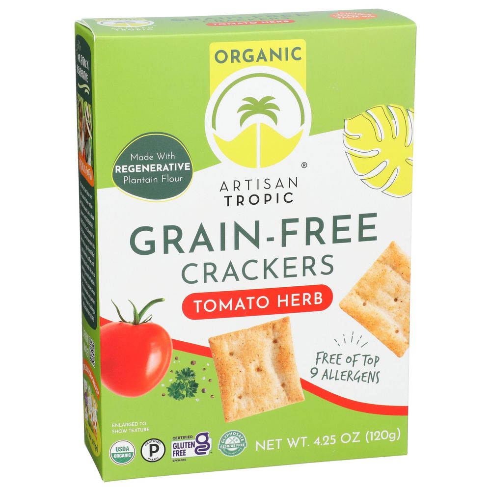 Artisan Tropic Organic Grain Free Tomato Herb Crackers, 4.25 Ounce -- 6 Per Case