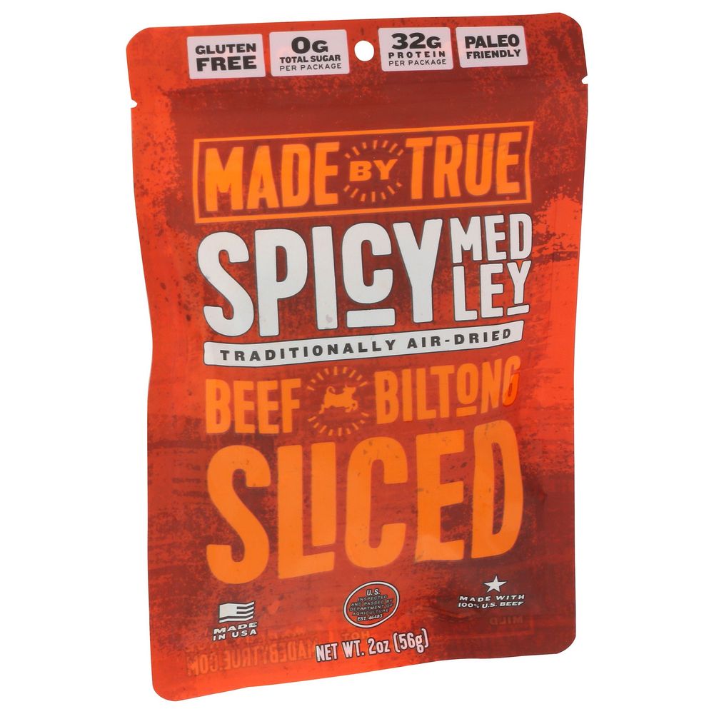 Made By True Spicy Medley Sliced Biltong Beef Jerky, 2 Ounce -- 8 Per Case