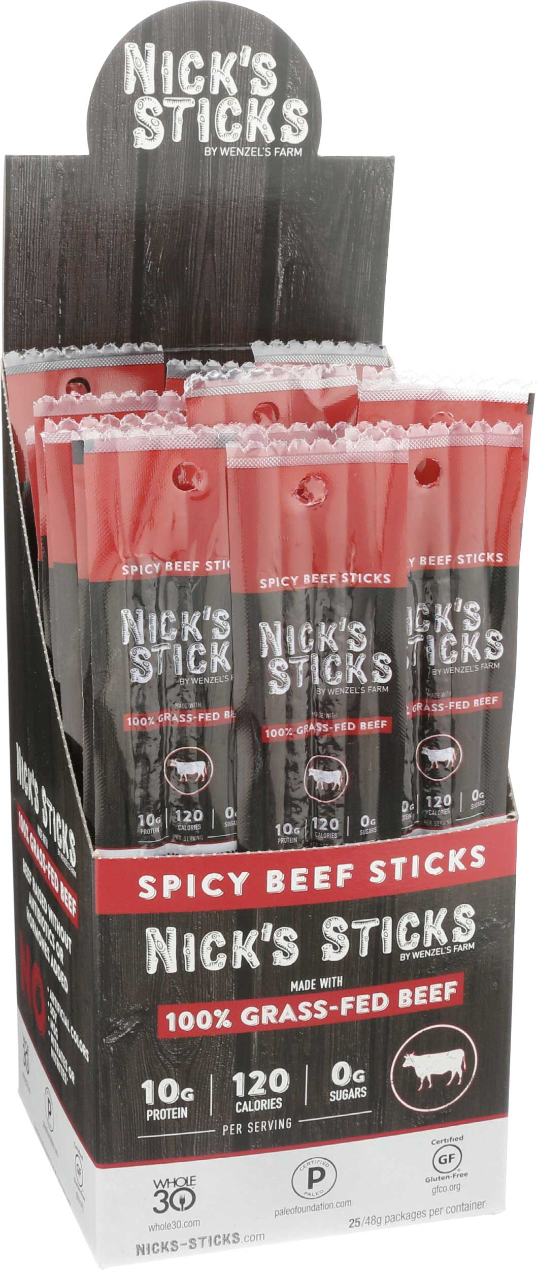 Nick's Sticks Grass Fed Spicy Beef Sticks, 1.7 Ounce -- 25 Per Case