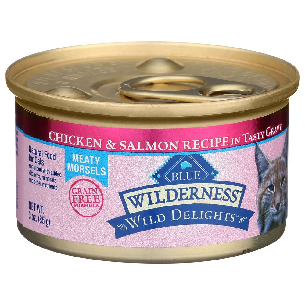 Blue Buffalo Wild Delights Chicken and Salmon Entree Canned Cat Food, 3 Ounce -- 24 per case